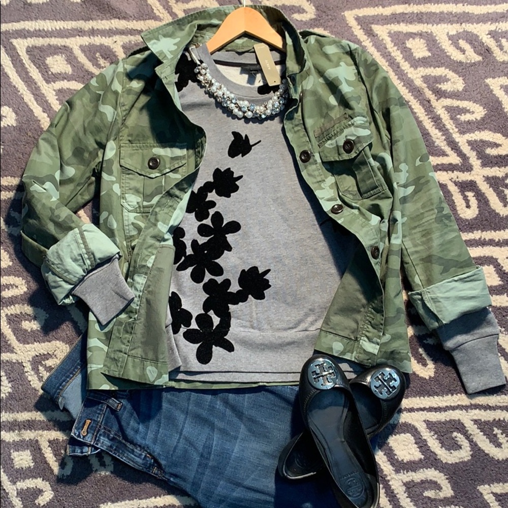 J. Crew Gray Sweatshirt with Velvet Floral Design